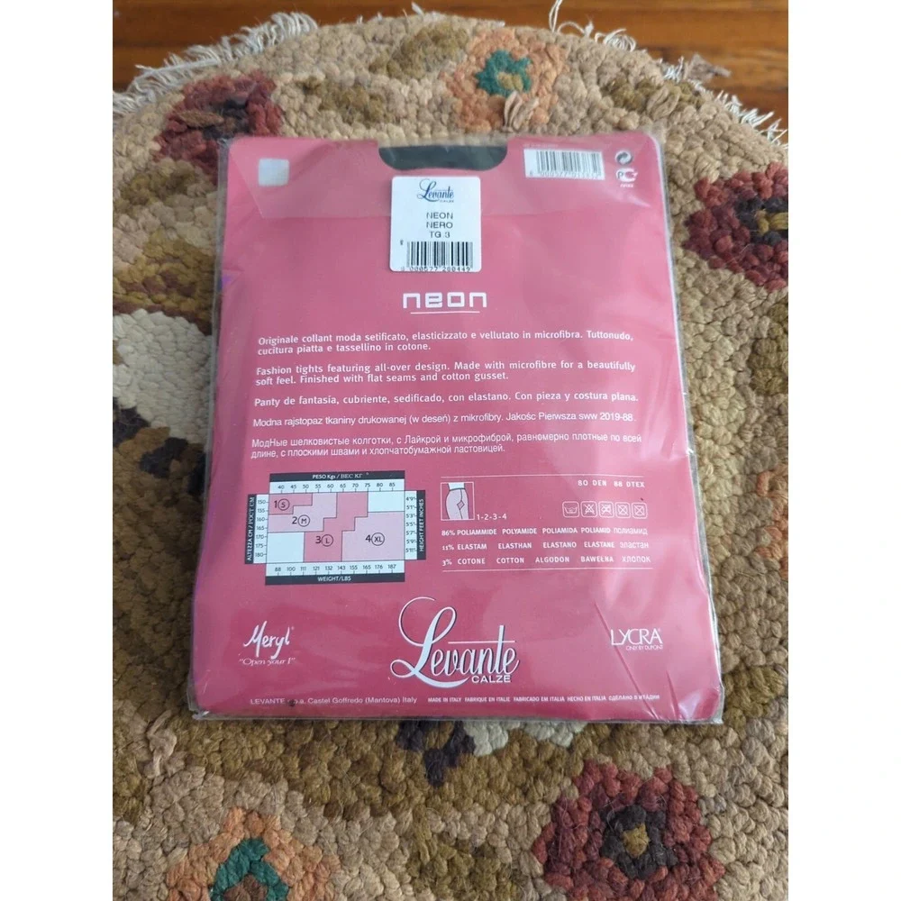 New Levante‎ Fashion Tights 2000 Neon Nero Black Size TG. 3 Made Italy